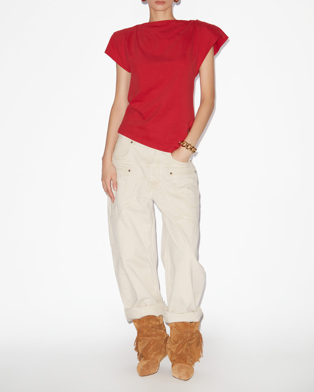 Sebani asymmetrical plain-colored cotton t-shirt - Red - Woman - 1