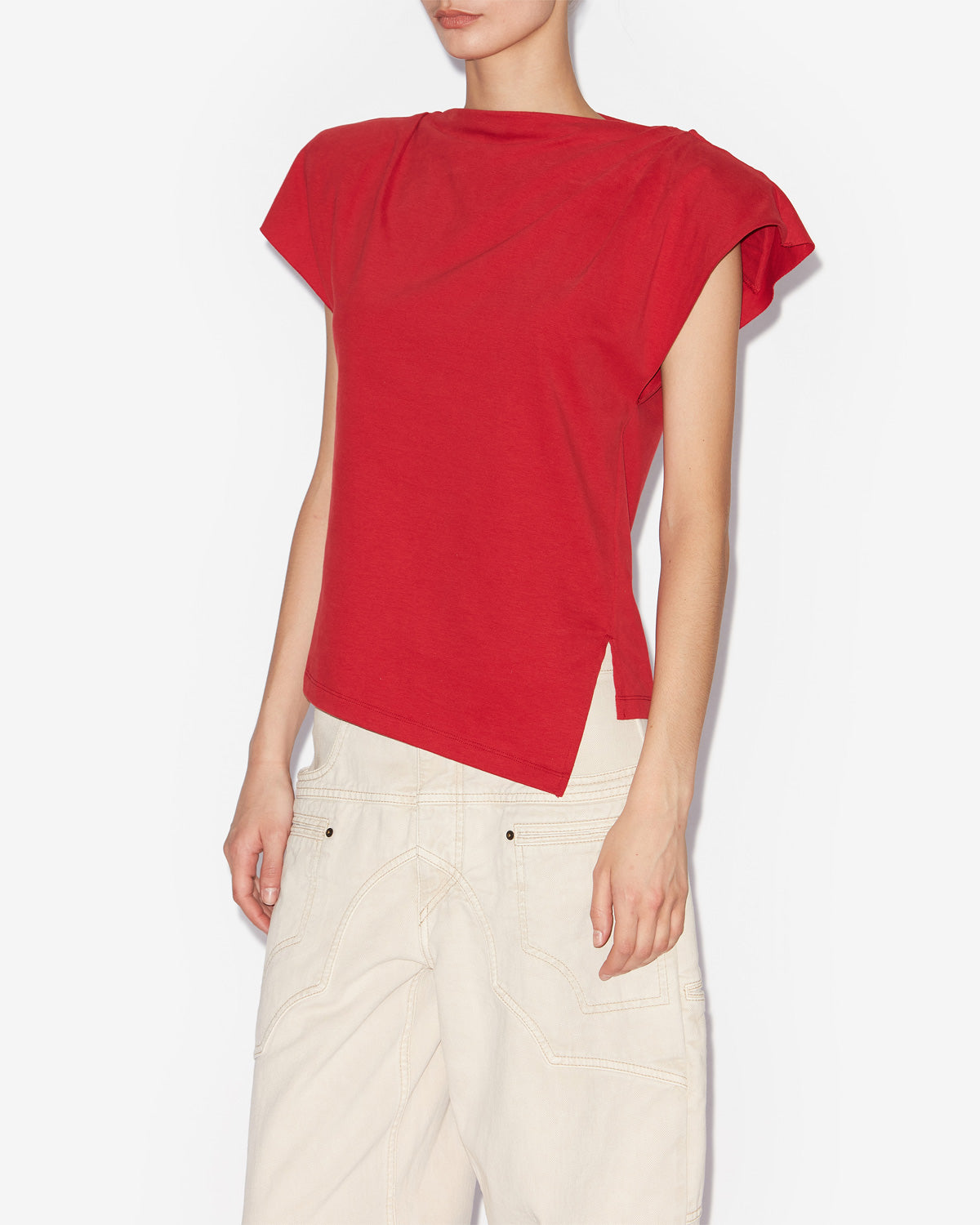 Sebani asymmetrical plain-colored cotton t-shirt - Red - Woman - 3