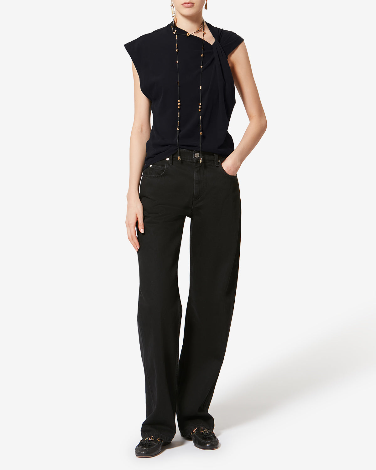 Asymmetrisches t-shirt mit kurzen ärmeln nayda - Schwarz - Woman - 2