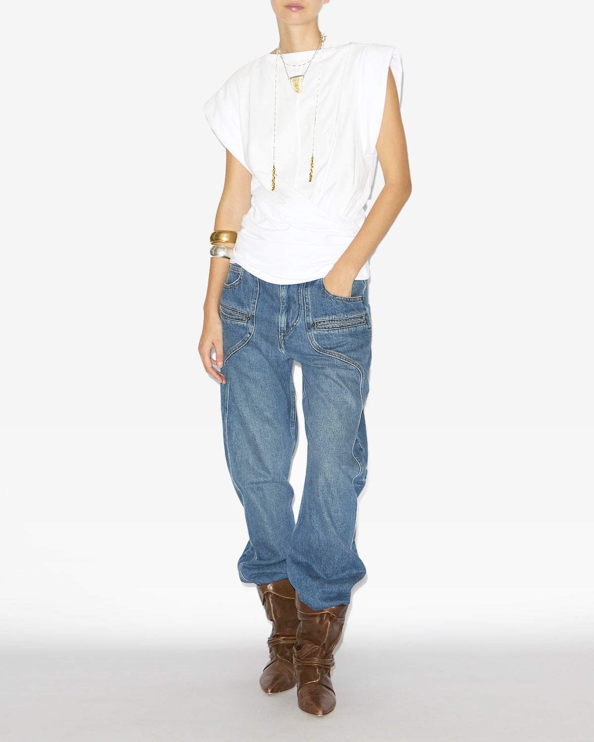 Drapiertes kurzärmeliges t-shirt maisan - Weiß - Woman - 1