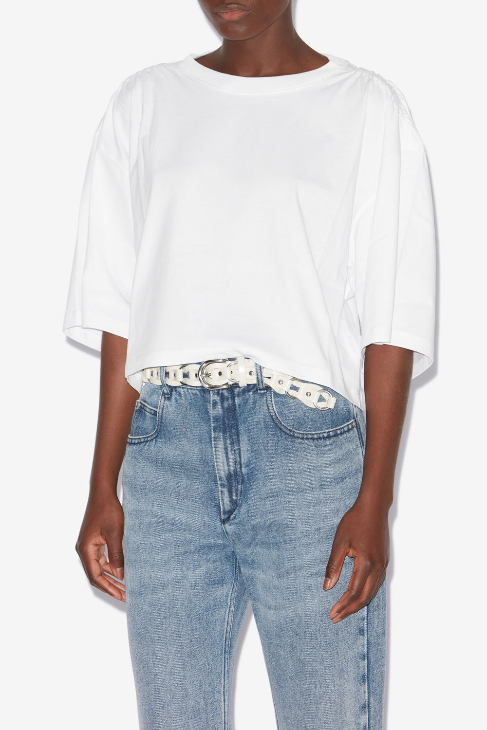 T-shirt court en coton uni laurea - Blanc - Woman - 4