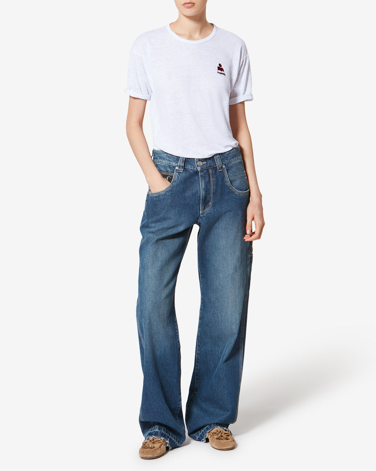 T-shirt à logo koldia en lin - Blanc-bordeaux - Woman - 1