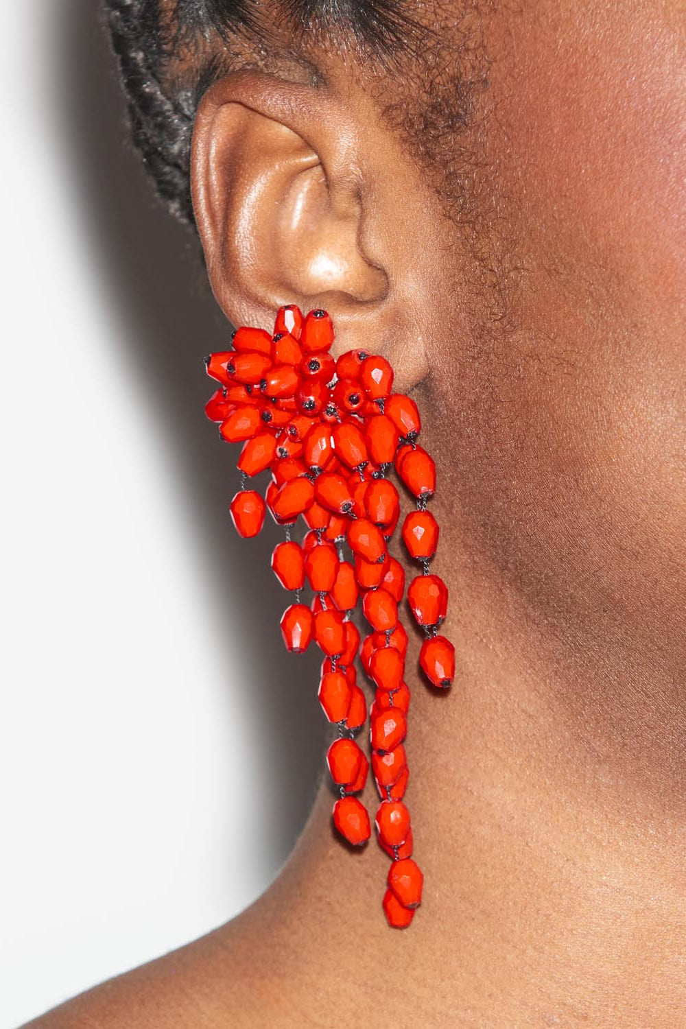 Hanabi beaded pendant earrings - Red-silver - Woman - 2