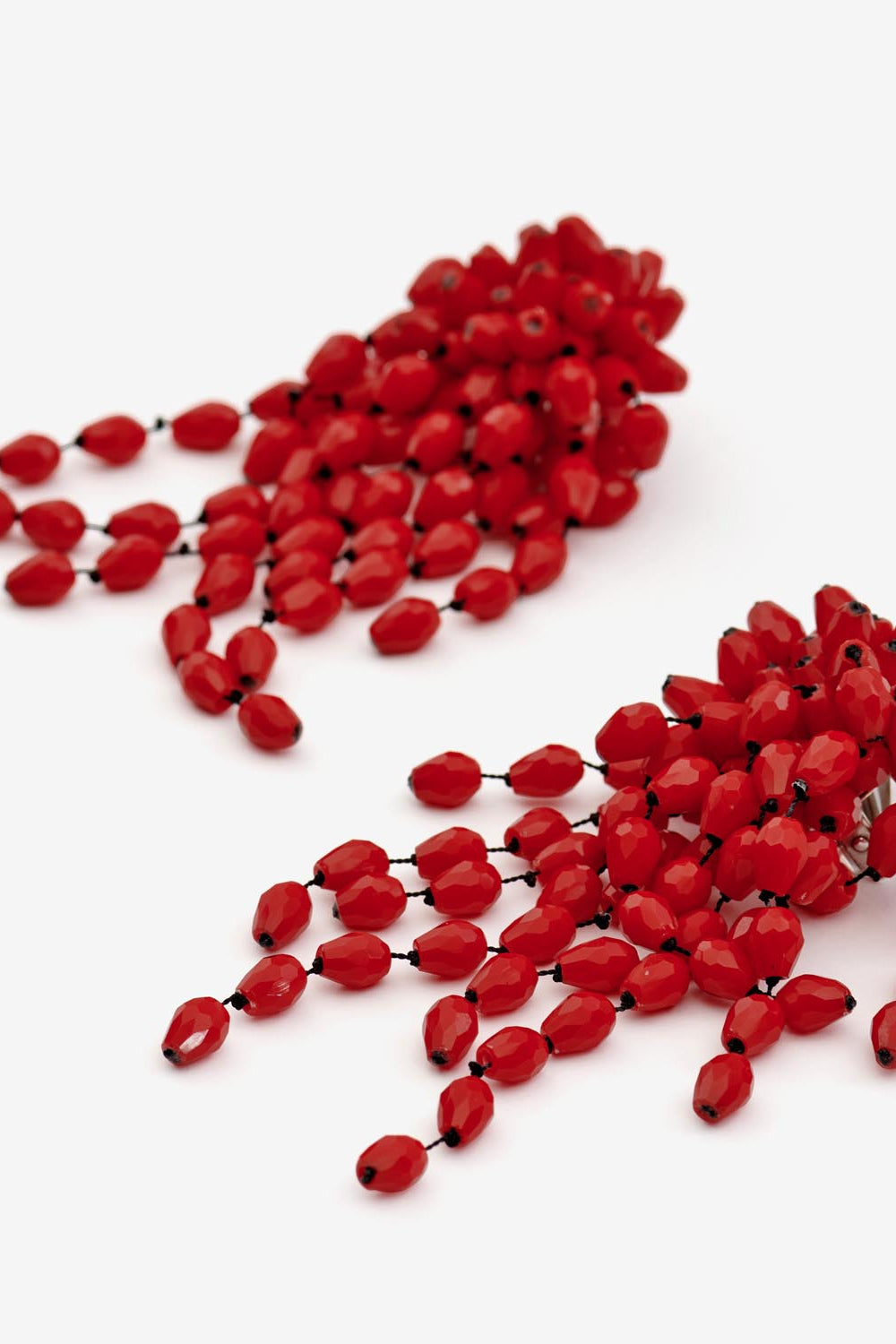 Hanabi beaded pendant earrings - Red-silver - Woman - 3