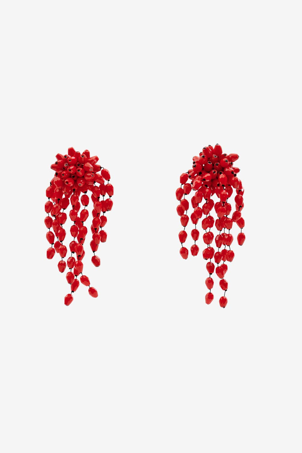 Hanabi beaded pendant earrings - Red-silver - Woman - 1