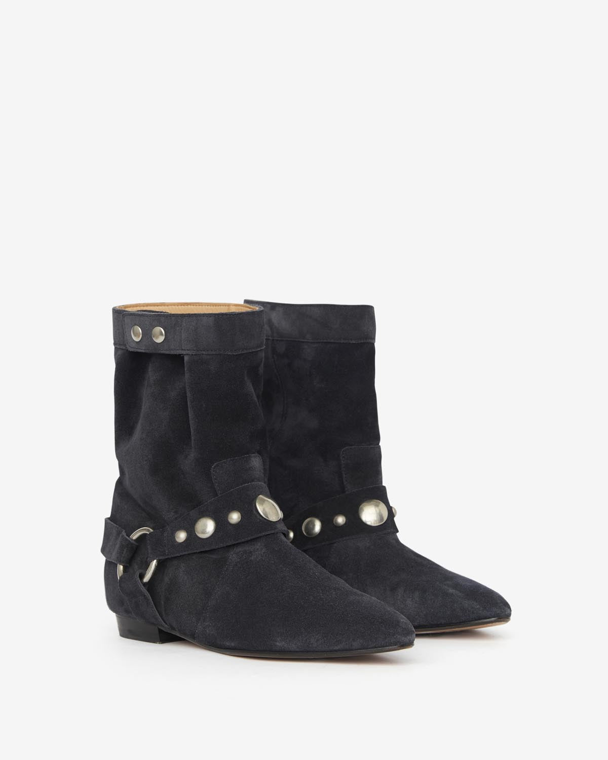 Botas bajas planas de piel de ante de becerro stania - Negro lavado - Woman - 3