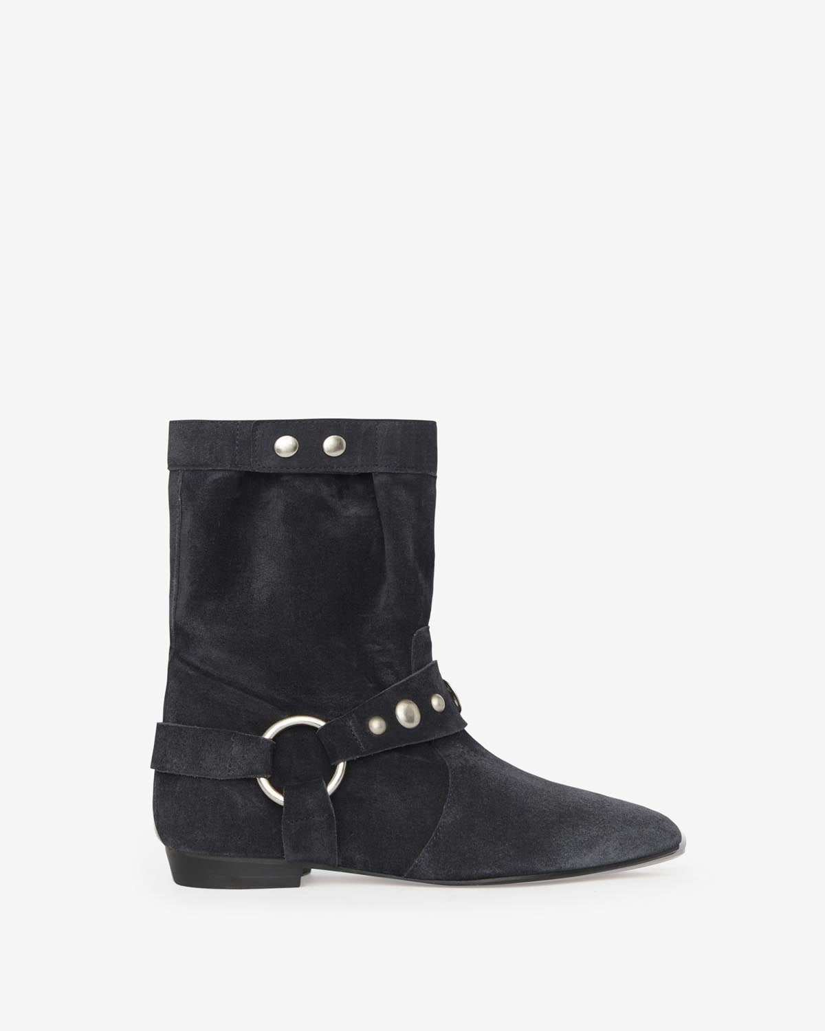 Botas bajas planas de piel de ante de becerro stania - Negro lavado - Woman - 1