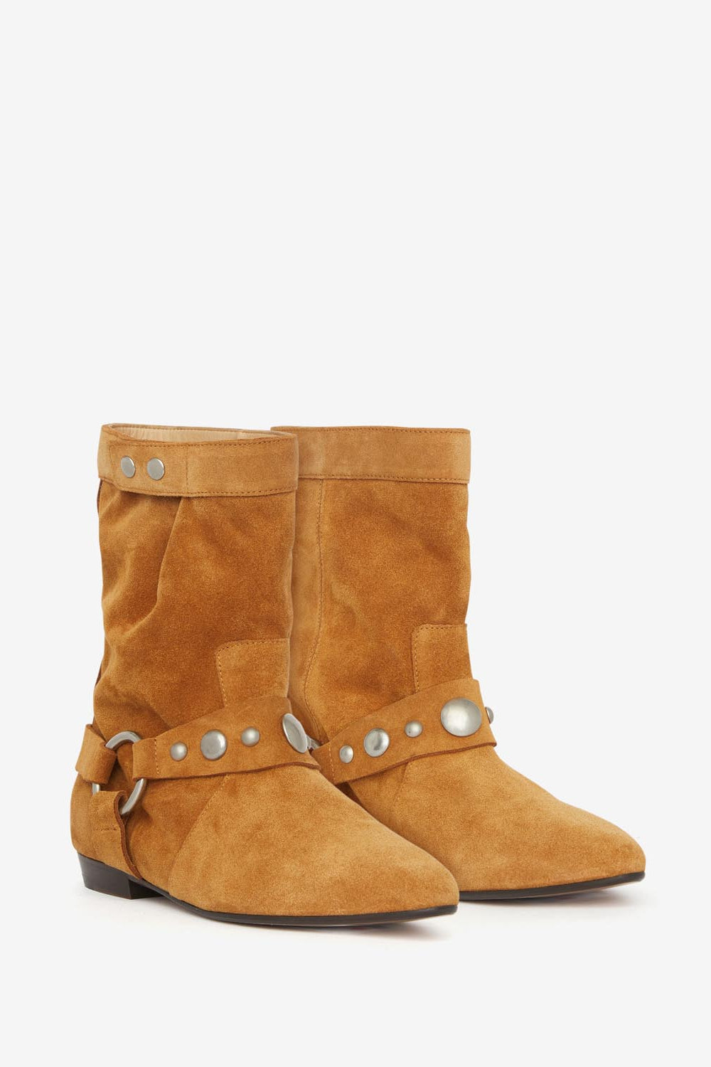 Stania flat-heeled boots in suede calfskin leather - Cognac - Woman - 3