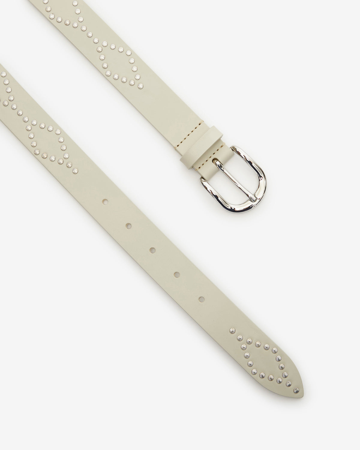 Liliana studded leather belt - Chalk-silver - Woman - 3