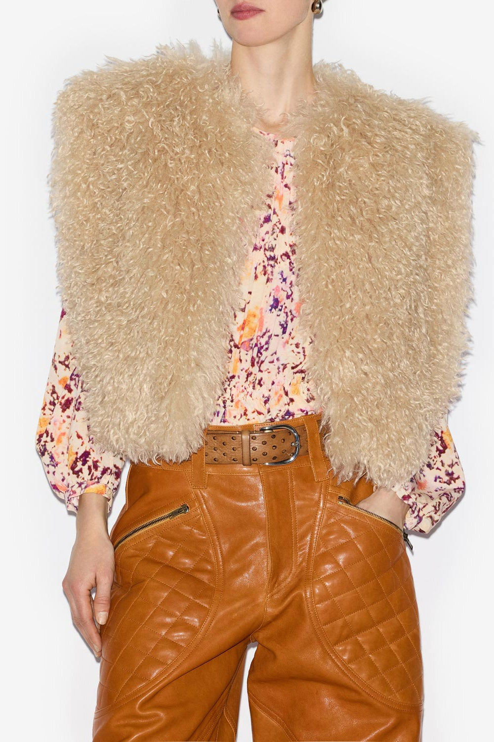 Gilet smanicato florana effetto pelliccia - Ecru - Woman - 4