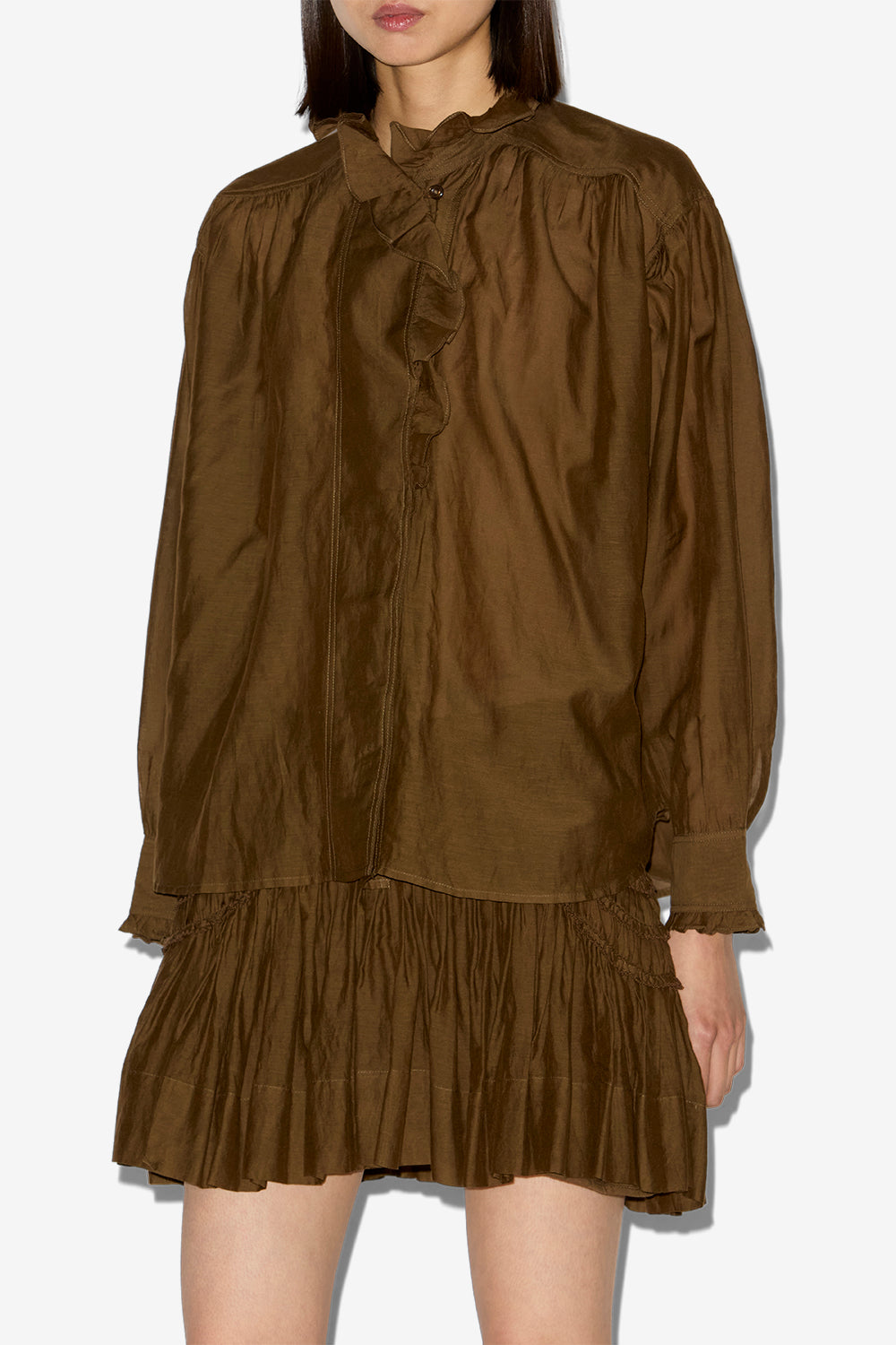 Pamias ruffled top - Dark khaki - Woman - 4