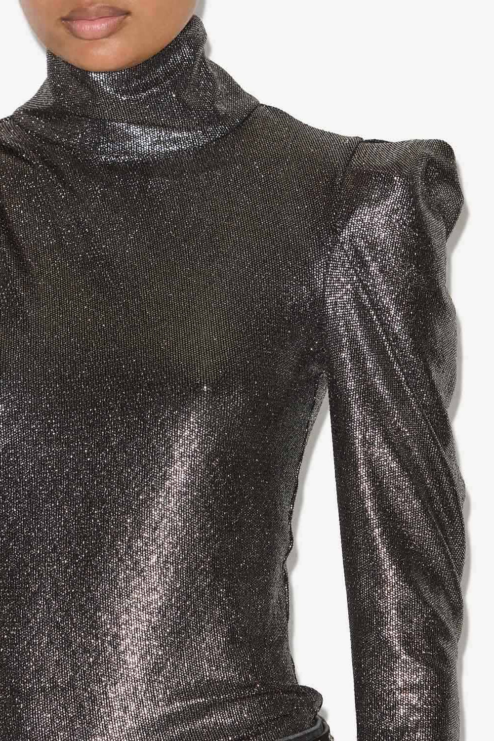 Top baiola metallizzato a maniche lunghe - Metallic black - Woman - 3