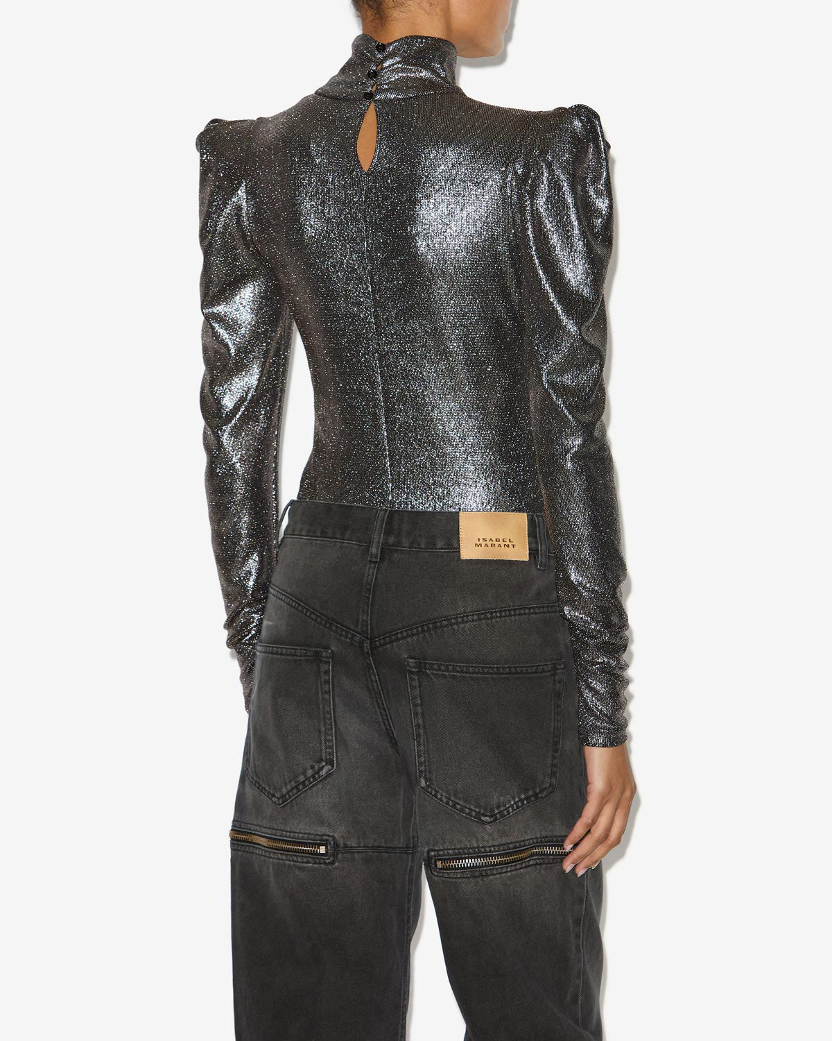 Top baiola metallizzato a maniche lunghe - Metallic black - Woman - 4