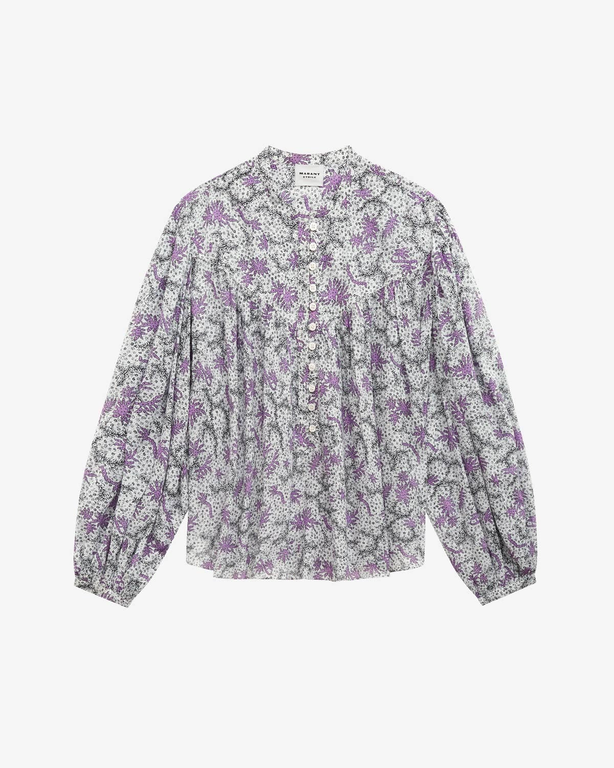 Blusa salika de gasa de algodón estampado y fruncido - Ecru-lilac - Woman - 5