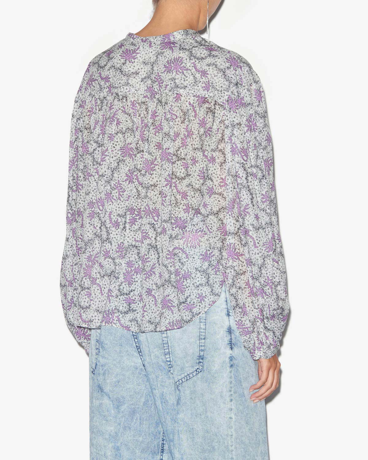 Blusa salika de gasa de algodón estampado y fruncido - Ecru-lilac - Woman - 4