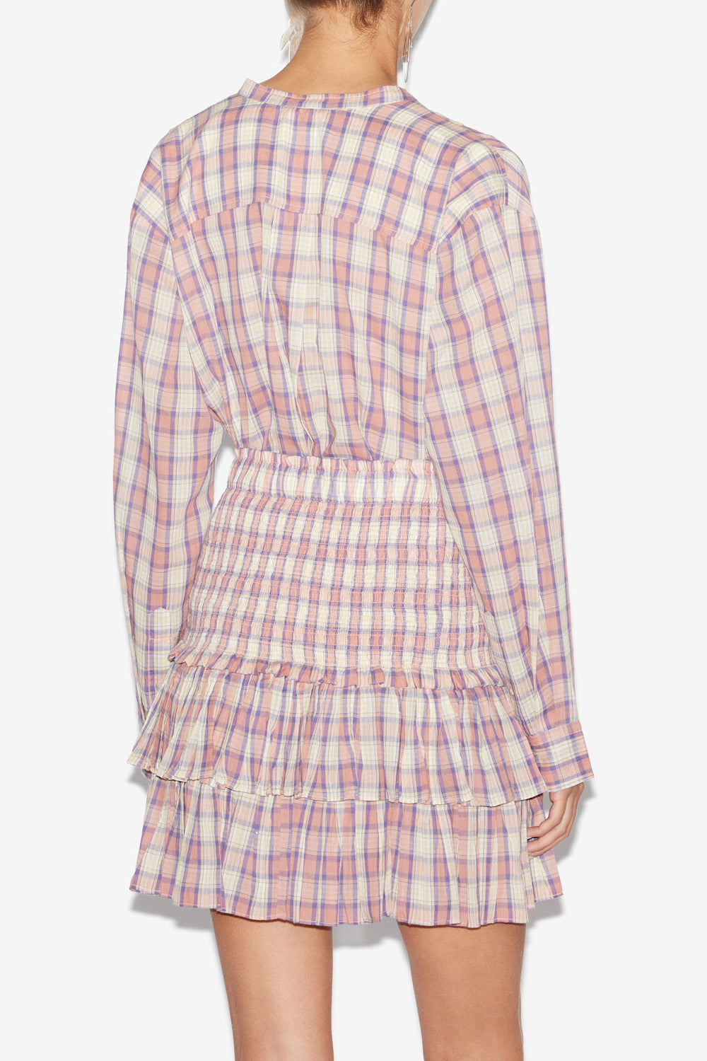 Chemisier mexika in voile di cotone a quadri - Antik pink-yellow - Woman - 5