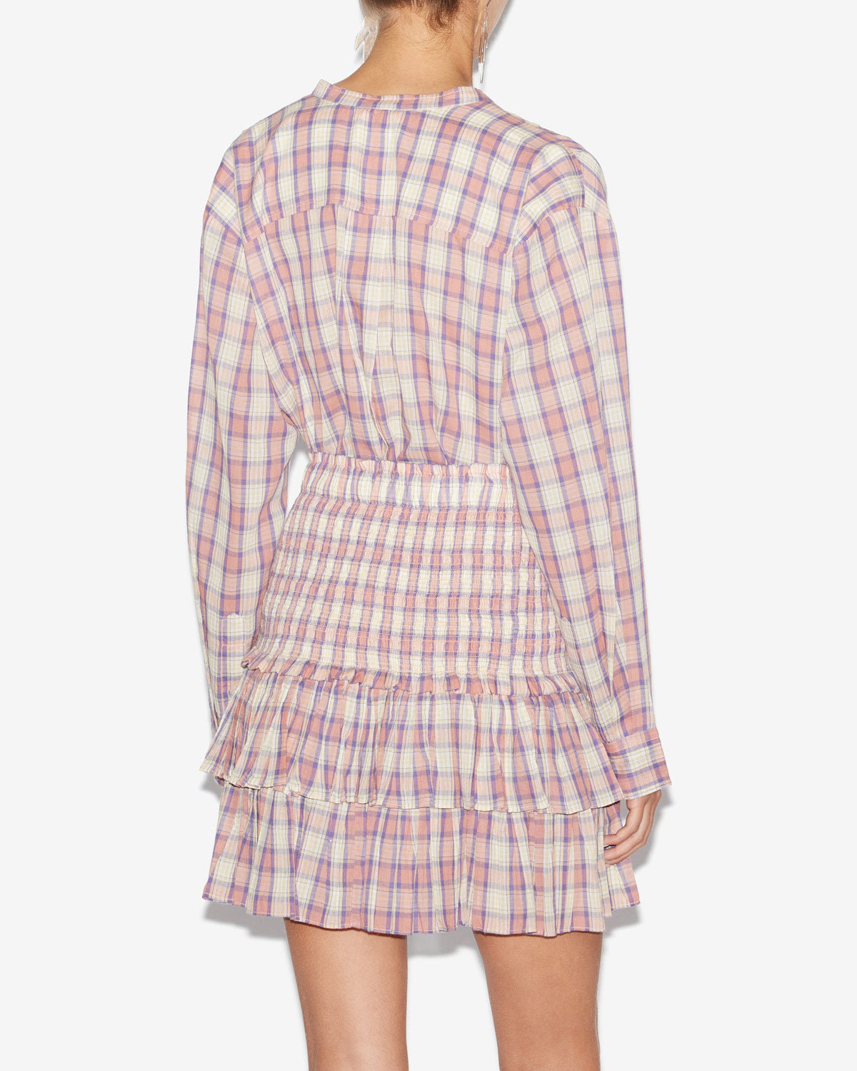 Chemisier mexika in voile di cotone a quadri - Antik pink-yellow - Woman - 4