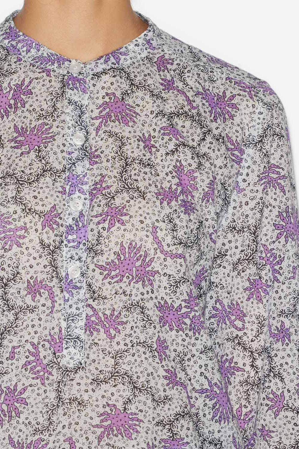 Blusa maria de gasa en algodón estampado - Ecru-lilac - Woman - 3