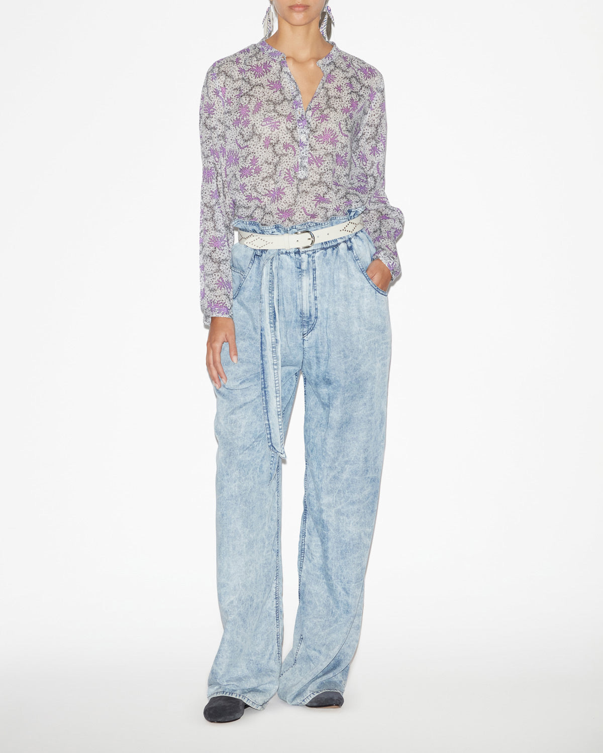 Bluse maria aus bedrucktem baumwollvoile - Ecru-lilac - Woman - 1