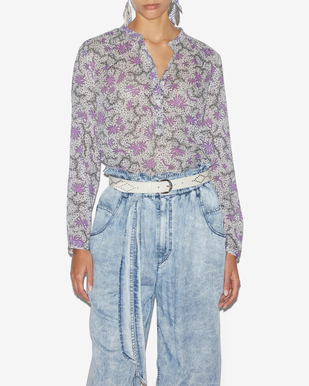 Bluse maria aus bedrucktem baumwollvoile - Ecru-lilac - Woman - 3