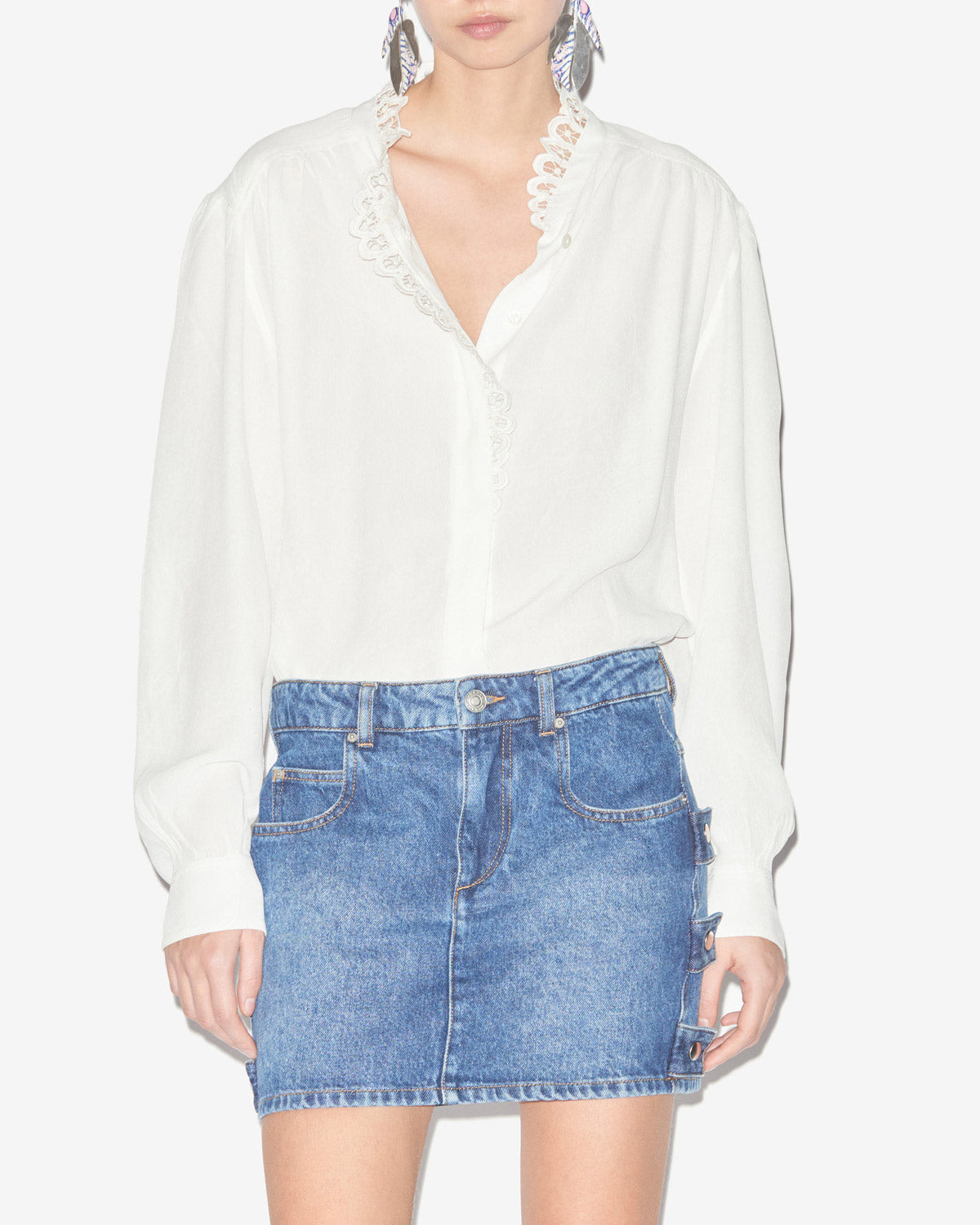 Blusa estela in crêpe tinta unita con pizzo sangallo - Bianco - Woman - 3