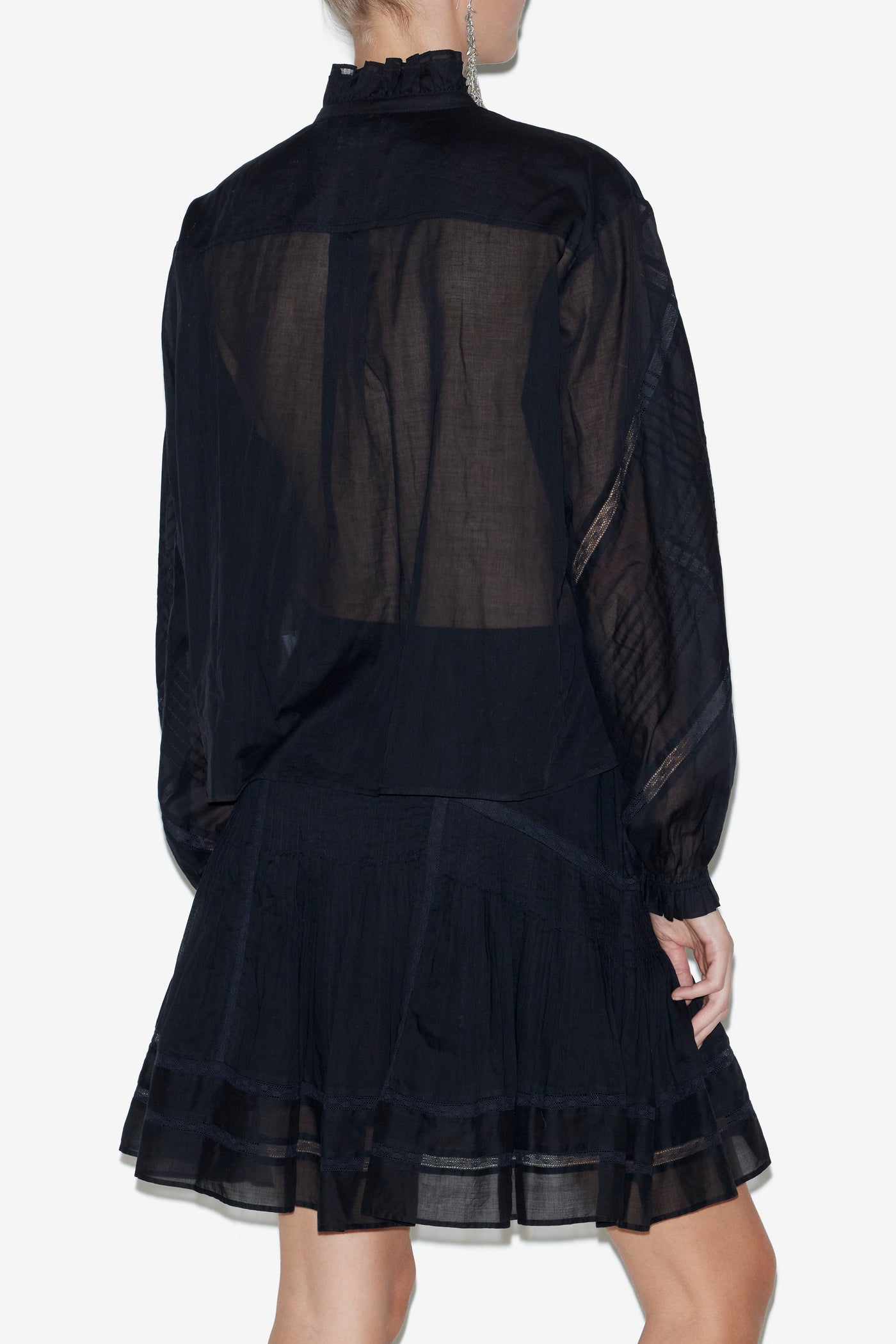 Blusa gaia in voile di cotone tinta unita - Nero - Woman - 5