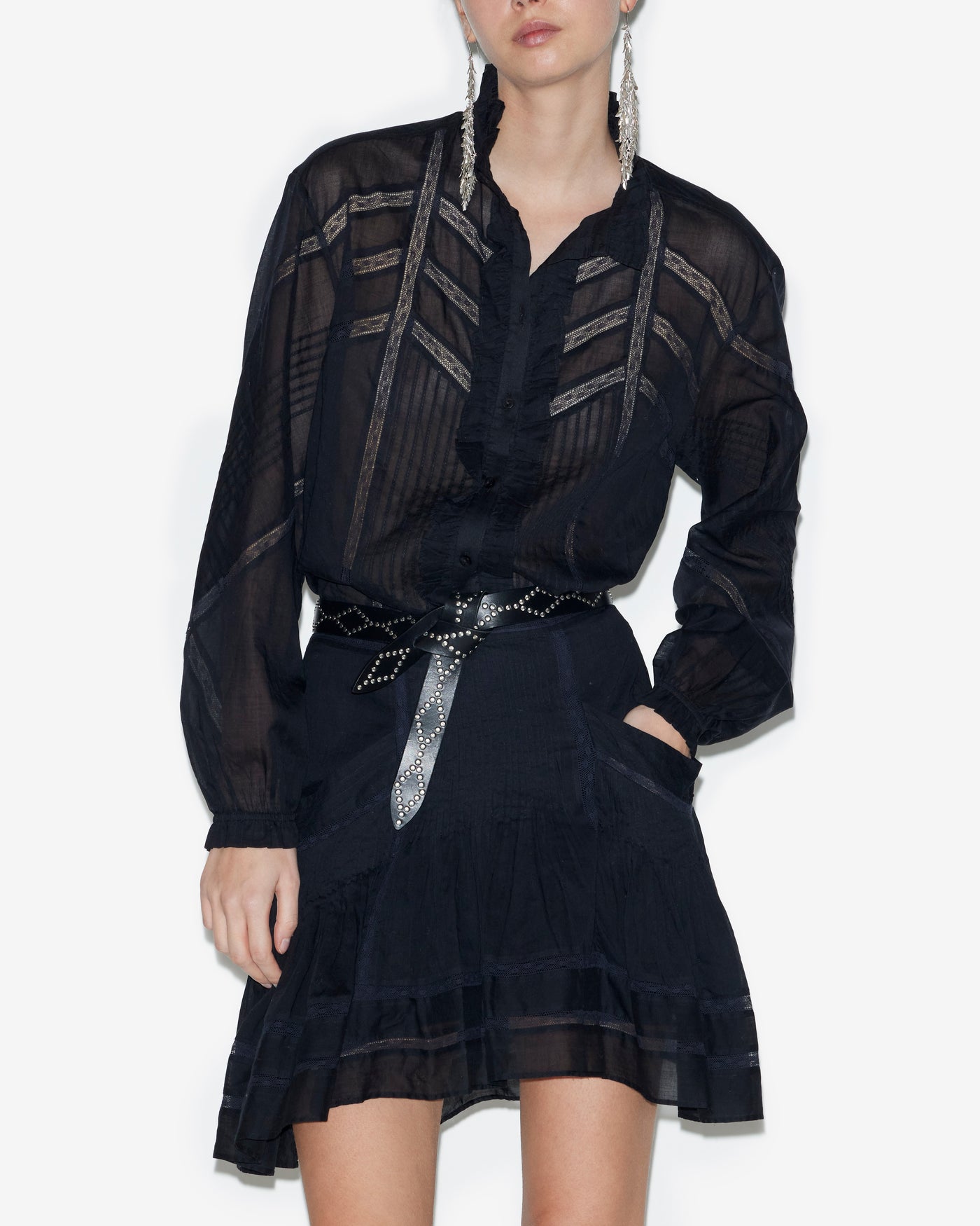 Blouse gaia en voile de coton uni  - Noir - Woman - 3