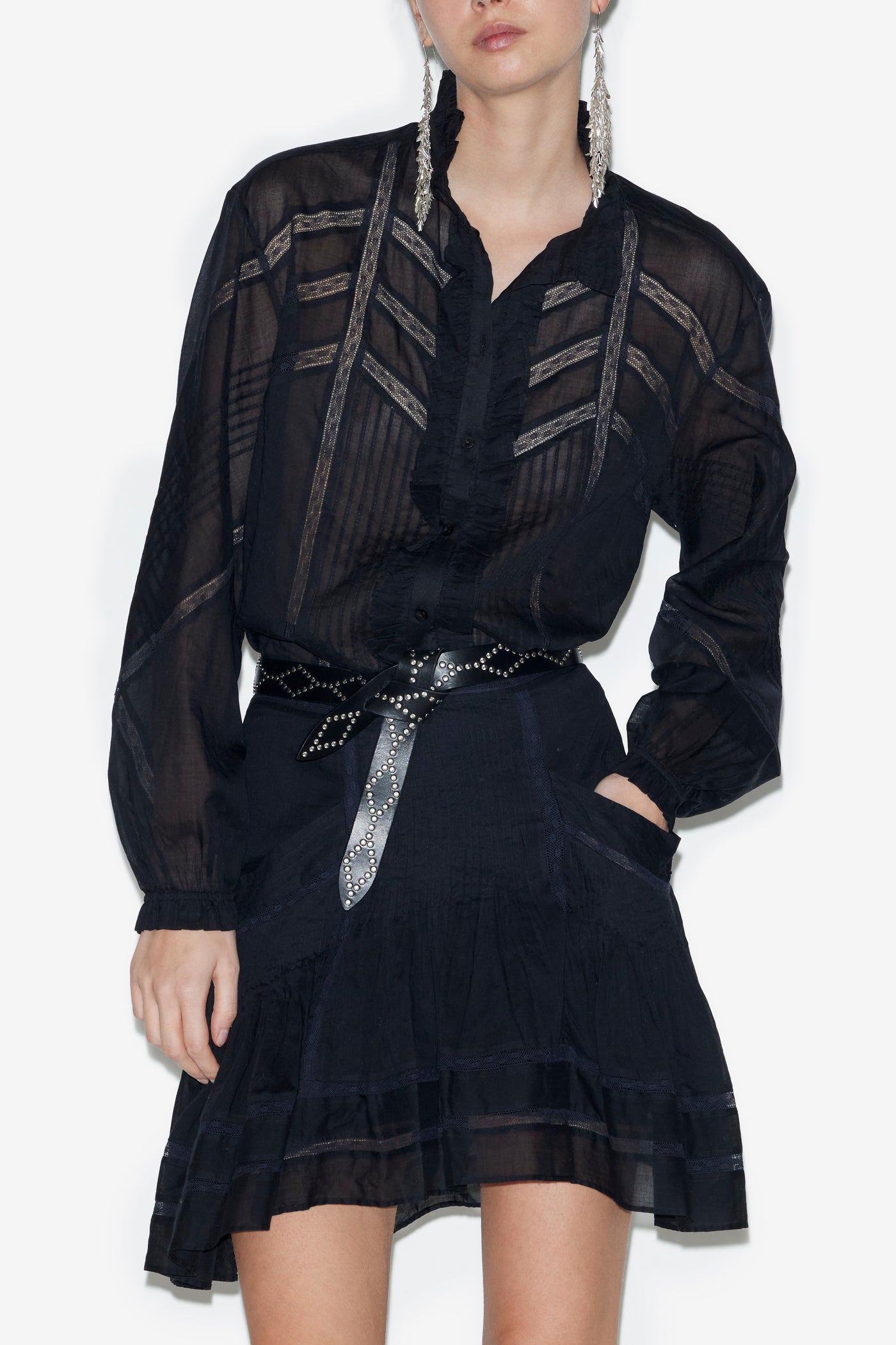 Blusa gaia in voile di cotone tinta unita - Nero - Woman - 4