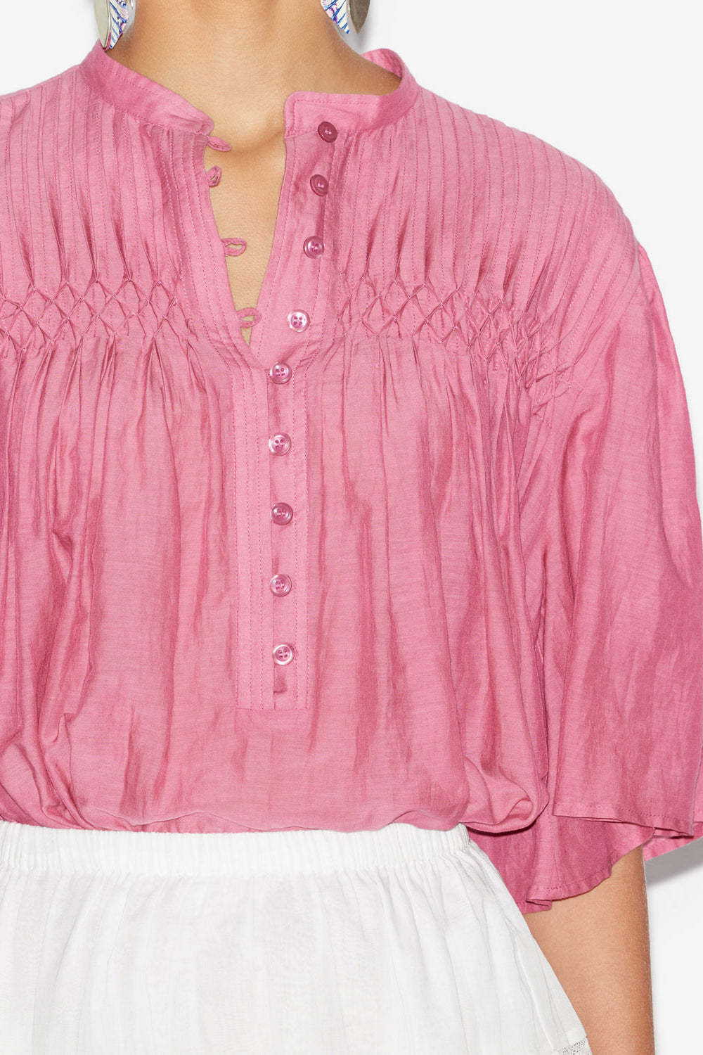Blusa destiny fruncida de gasa de algodón lisa - Antique pink - Woman - 3