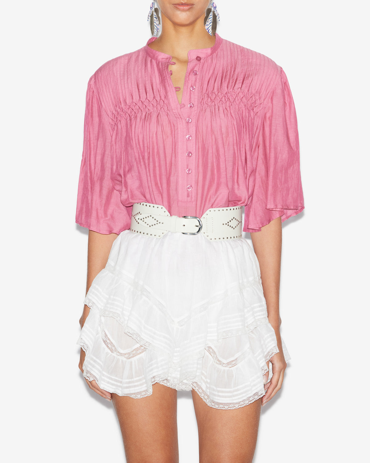 데스티니(destiny) 플레인 코튼 보일 스모크 블라우스 - Antique pink - Woman - 3