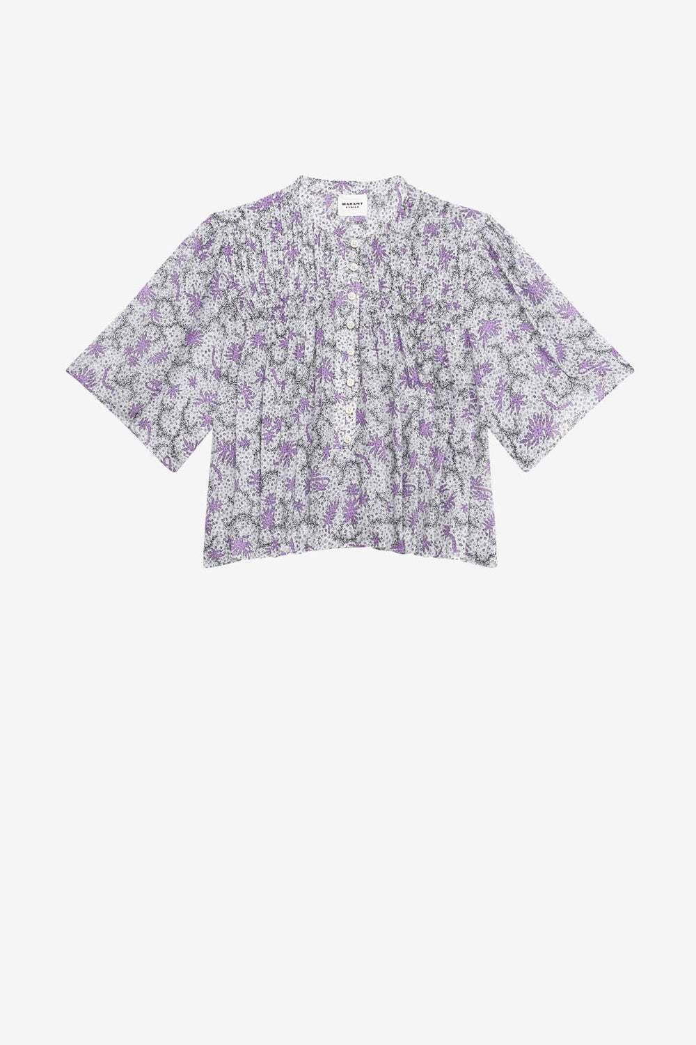 Blusa destiny in voile di cotone stampato con punto smock - Ecru-lilac - Woman - 1