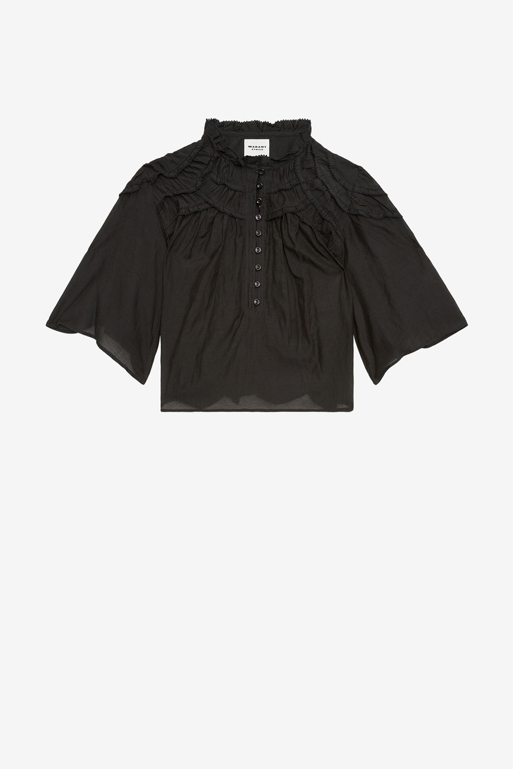 Top carmen in voile di cotone arricciato - Nero - Woman - 1
