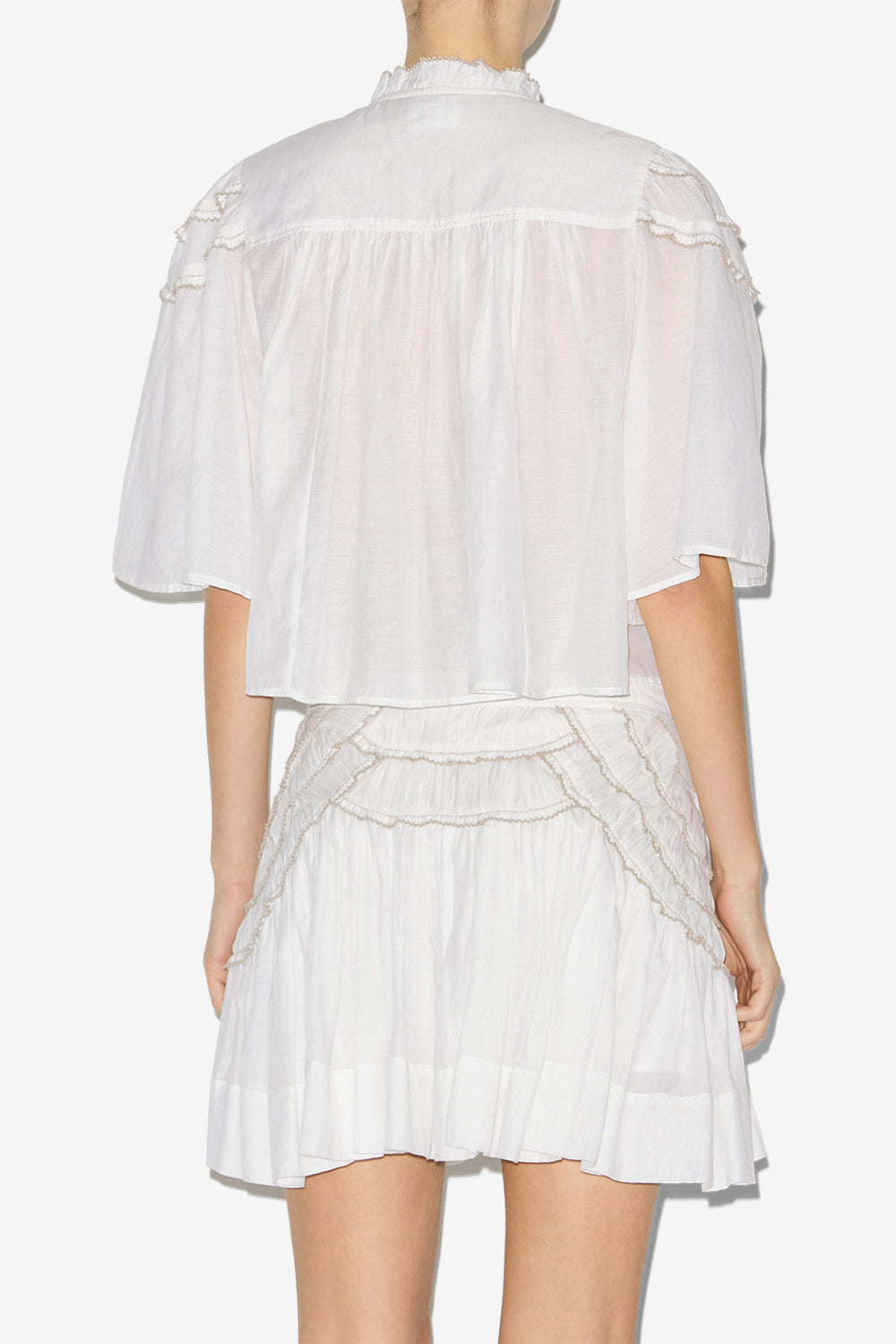 Top carmen in voile di cotone arricciato - Bianco - Woman - 4