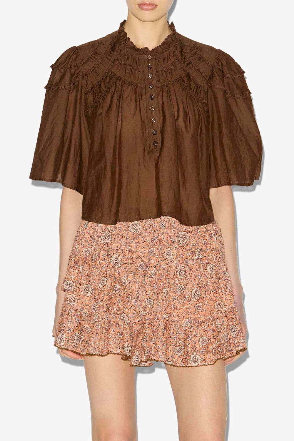 Carmen gathered cotton voile top - Dark khaki - Woman - 3