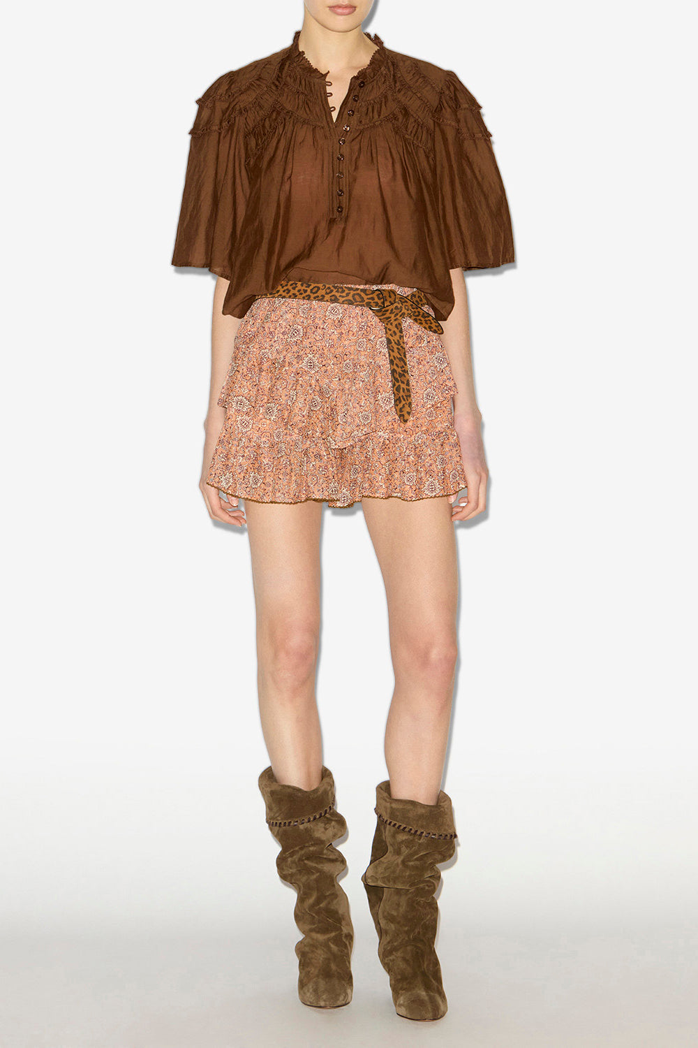 Carmen gathered cotton voile top - Dark khaki - Woman - 2