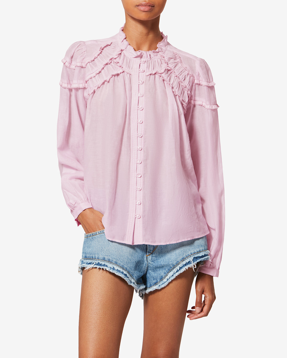 Blouse en voile de coton à volants christa - Rose clair - Woman - 3