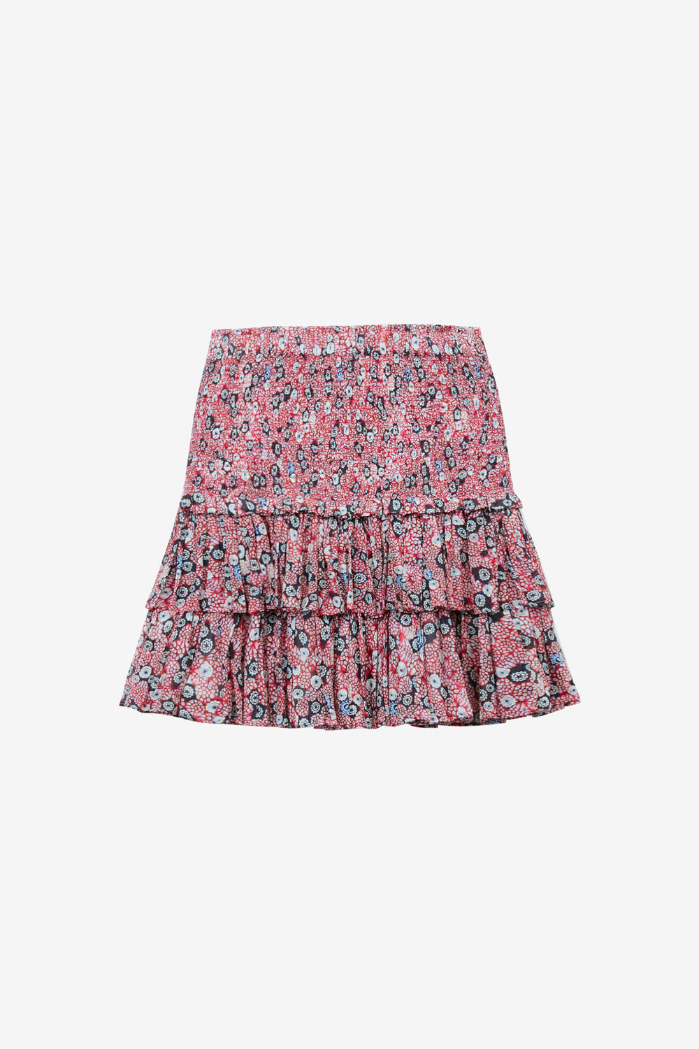 Jupe naomi en voile de coton smocké imprimé - Framboise-noir - Woman - 1