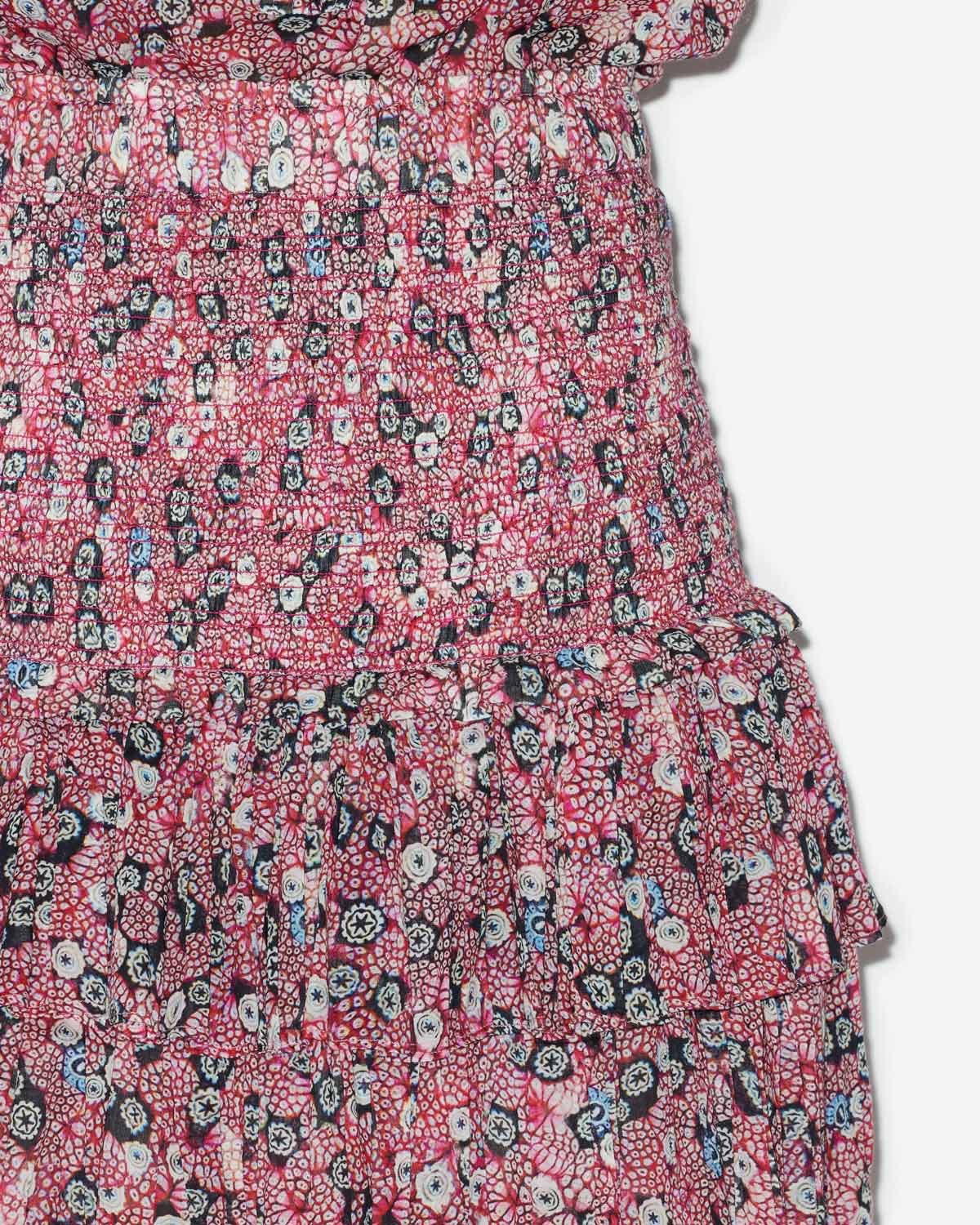 Gonna naomi in voile di cotone stampato con punto smock - Raspberry-black - Woman - 2