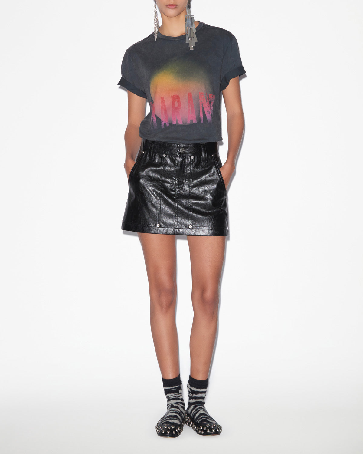 Gonna corta anais effetto pelle - Nero - Woman - 1