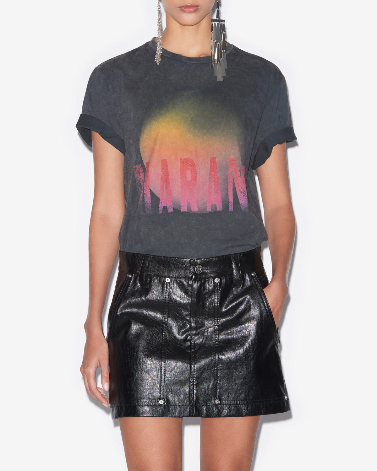 Gonna corta anais effetto pelle - Nero - Woman - 3