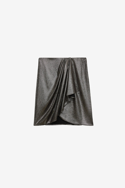 Gonna brisha corta drappeggiata metallizzata - Metallic black - Woman