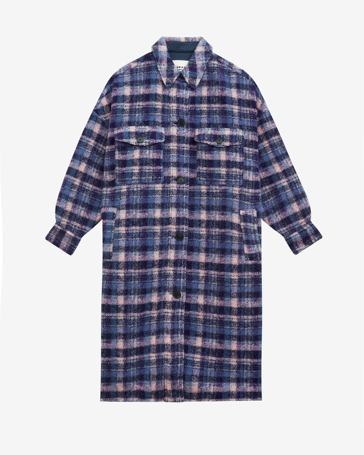 Manteau long fontizi en laine mélangée à carreaux - Lilas-marine - Woman - 4