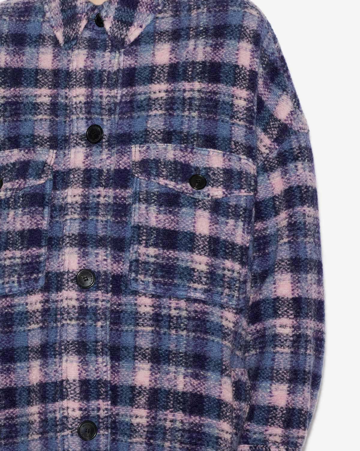 Manteau long fontizi en laine mélangée à carreaux - Lilas-marine - Woman - 2