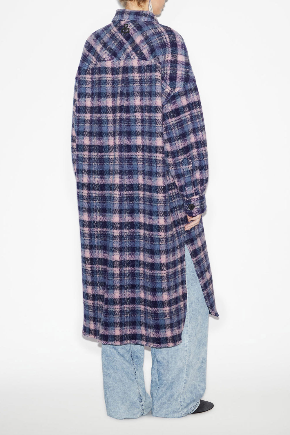 Manteau long fontizi en laine mélangée à carreaux - Lilas-marine - Woman - 4