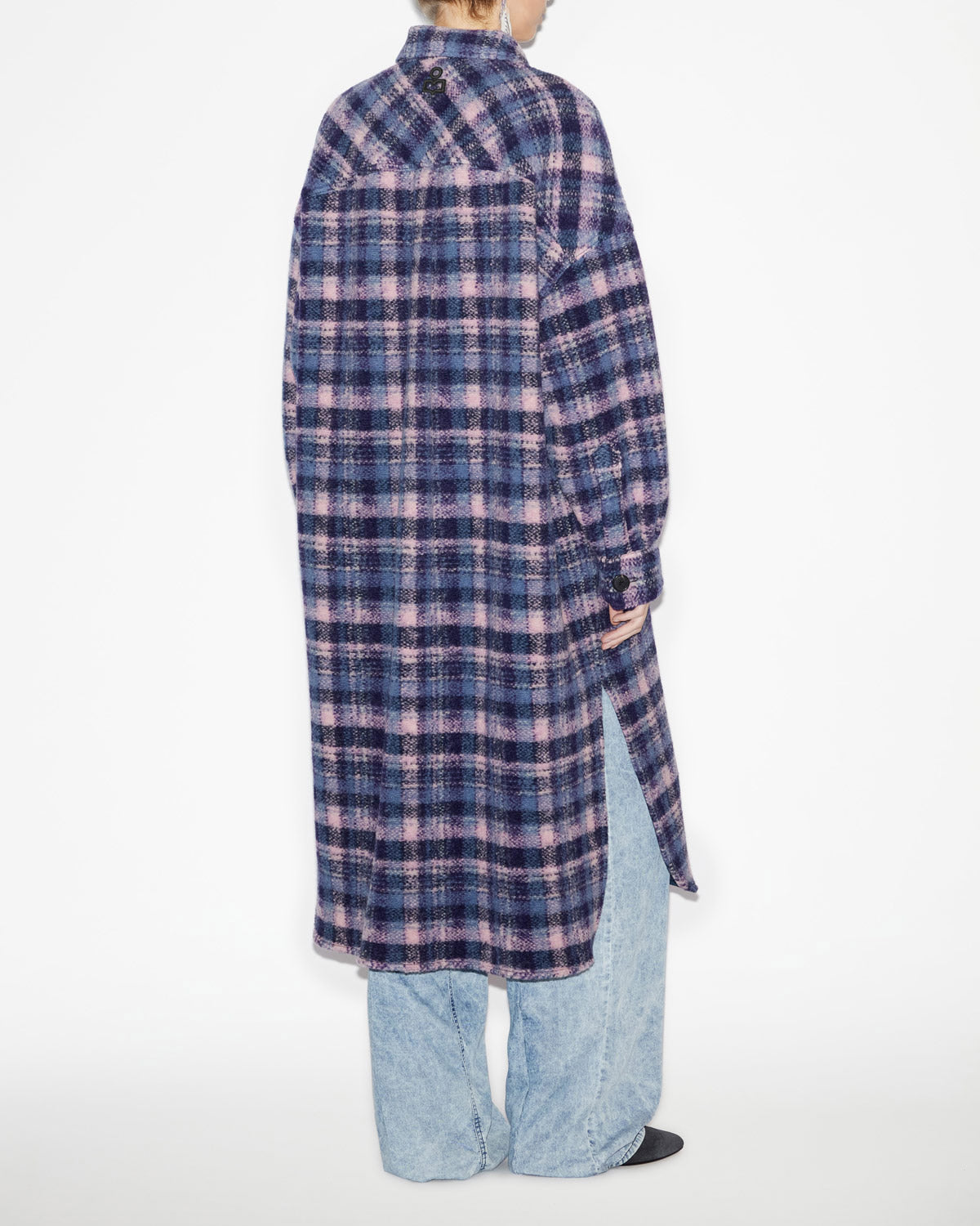 Manteau long fontizi en laine mélangée à carreaux - Lilas-marine - Woman - 3