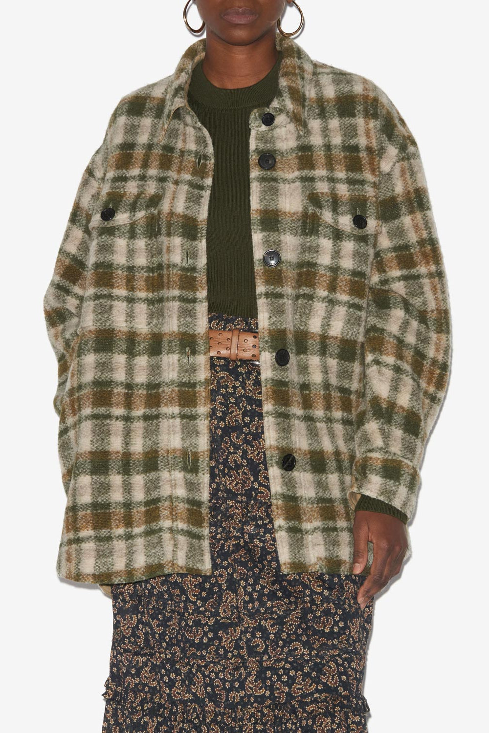 Cappotto harveli a quadri in misto lana - Khaki-ecru - Woman - 4