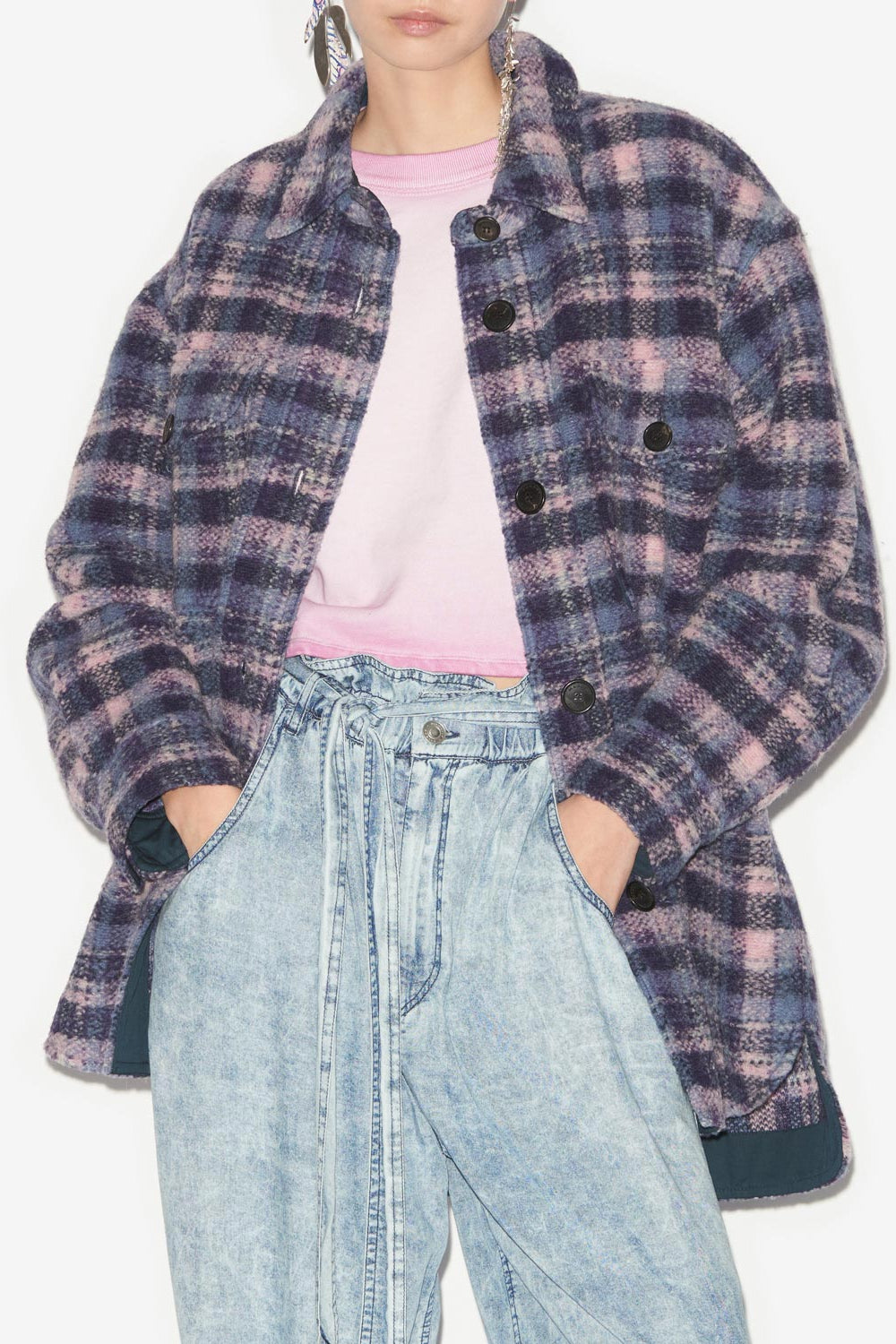 Cappotto harveli a quadri in misto lana - Lilac-navy - Woman - 4