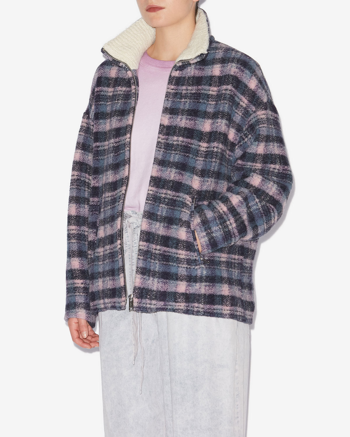 Karierter kurzmantel giovany aus mischwolle - Lilac-navy - Woman - 3