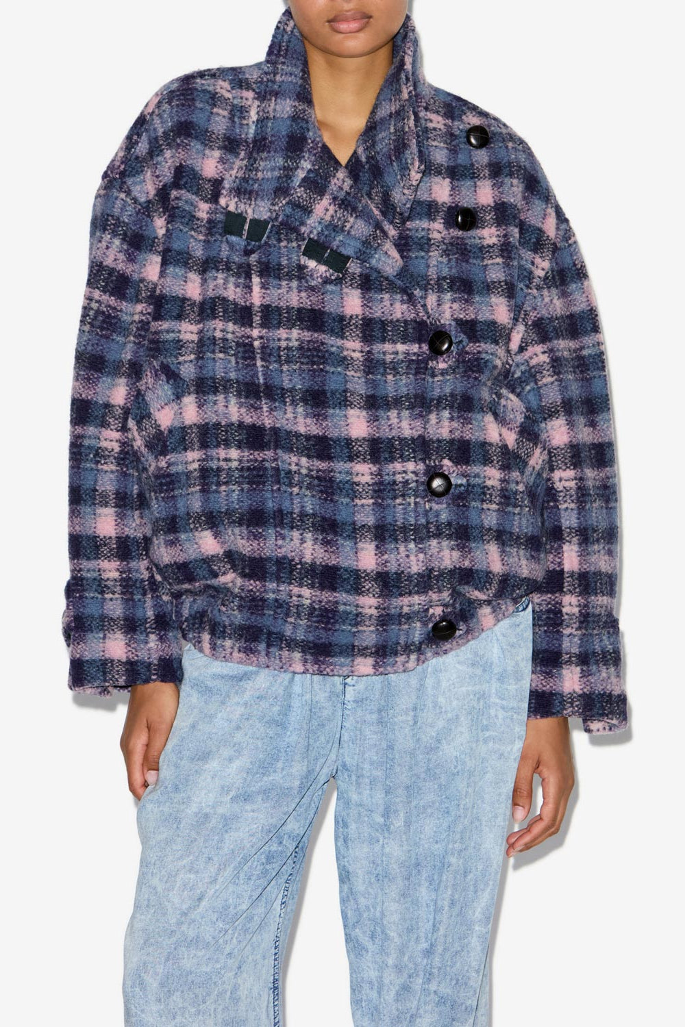 Karierter kurzmantel laeli aus mischwolle - Lilac-navy - Woman - 4