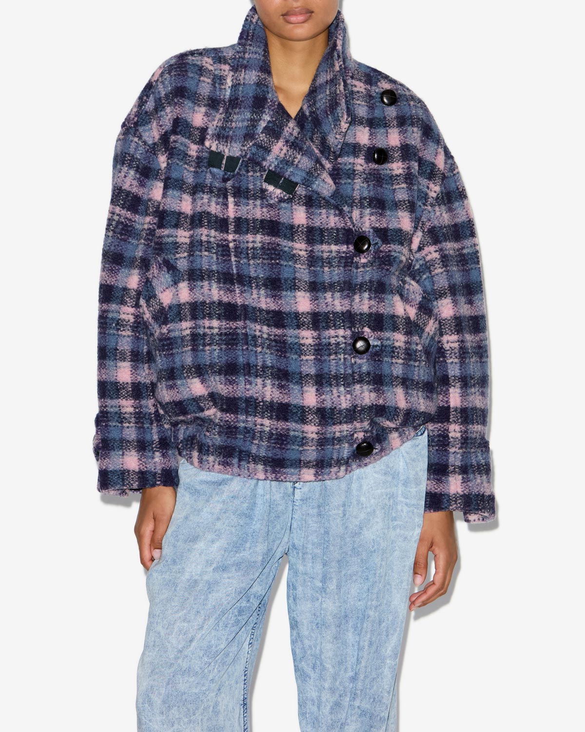 Cappotto corto laeli in misto lana a quadri - Lilac-navy - Woman - 3